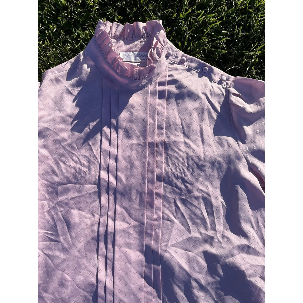 Vintage Pink Ruffle Neck Blouse Womens M CHAUS Woman Cottagecore Top - Picture 4 of 11